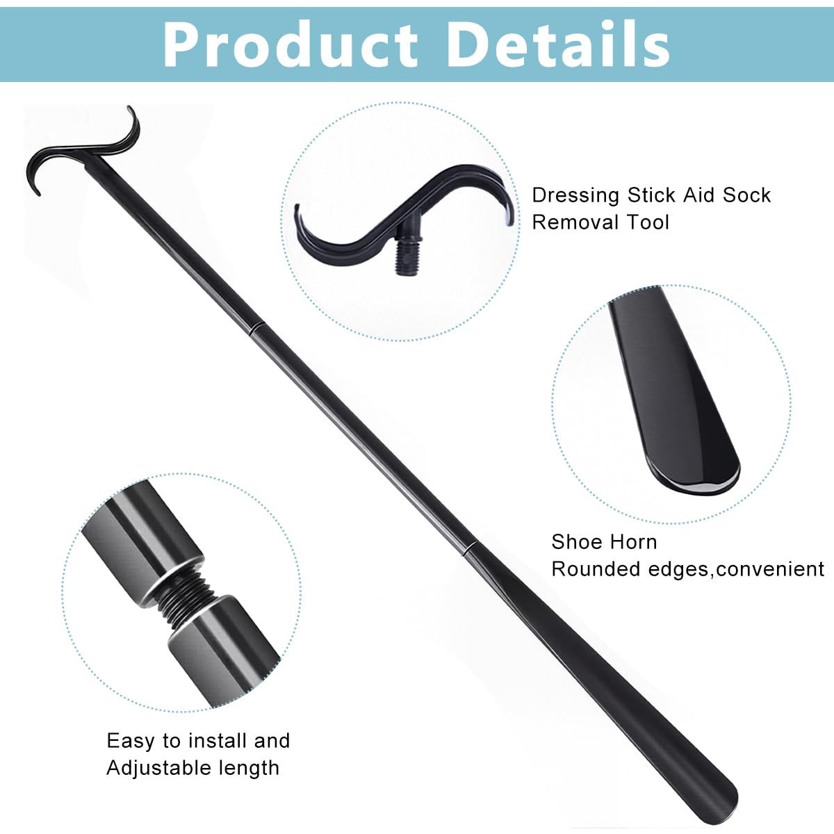 HASTHIP Shoe Horn Long Handle for Easy Dressing with 24–34 in Adjustable Dual End | Ideal for Limited Mobility Users
