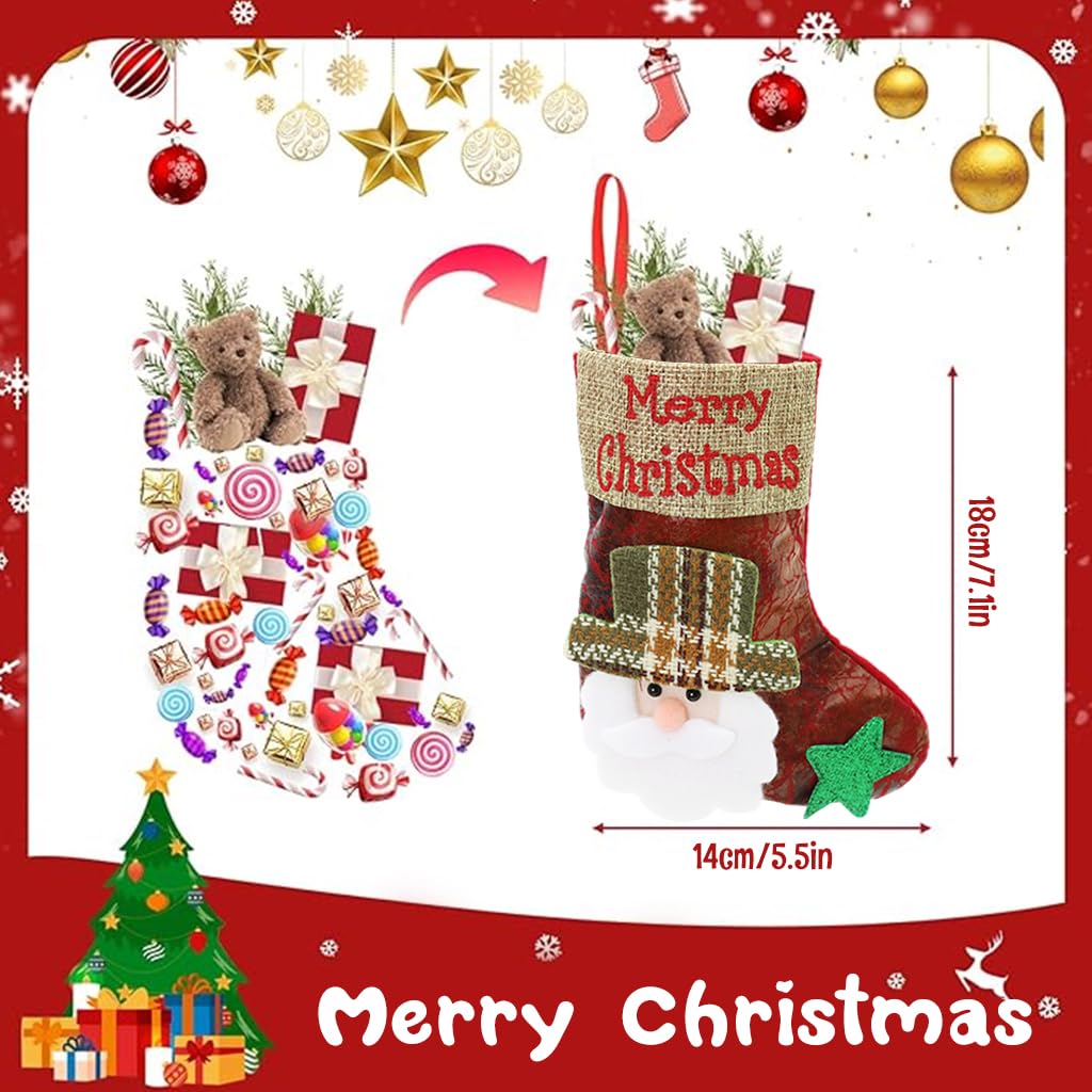 ZIBUYU Christmas Stockings for Home Decor featuring Santa Snowman Reindeer Bear Prints 2pcs