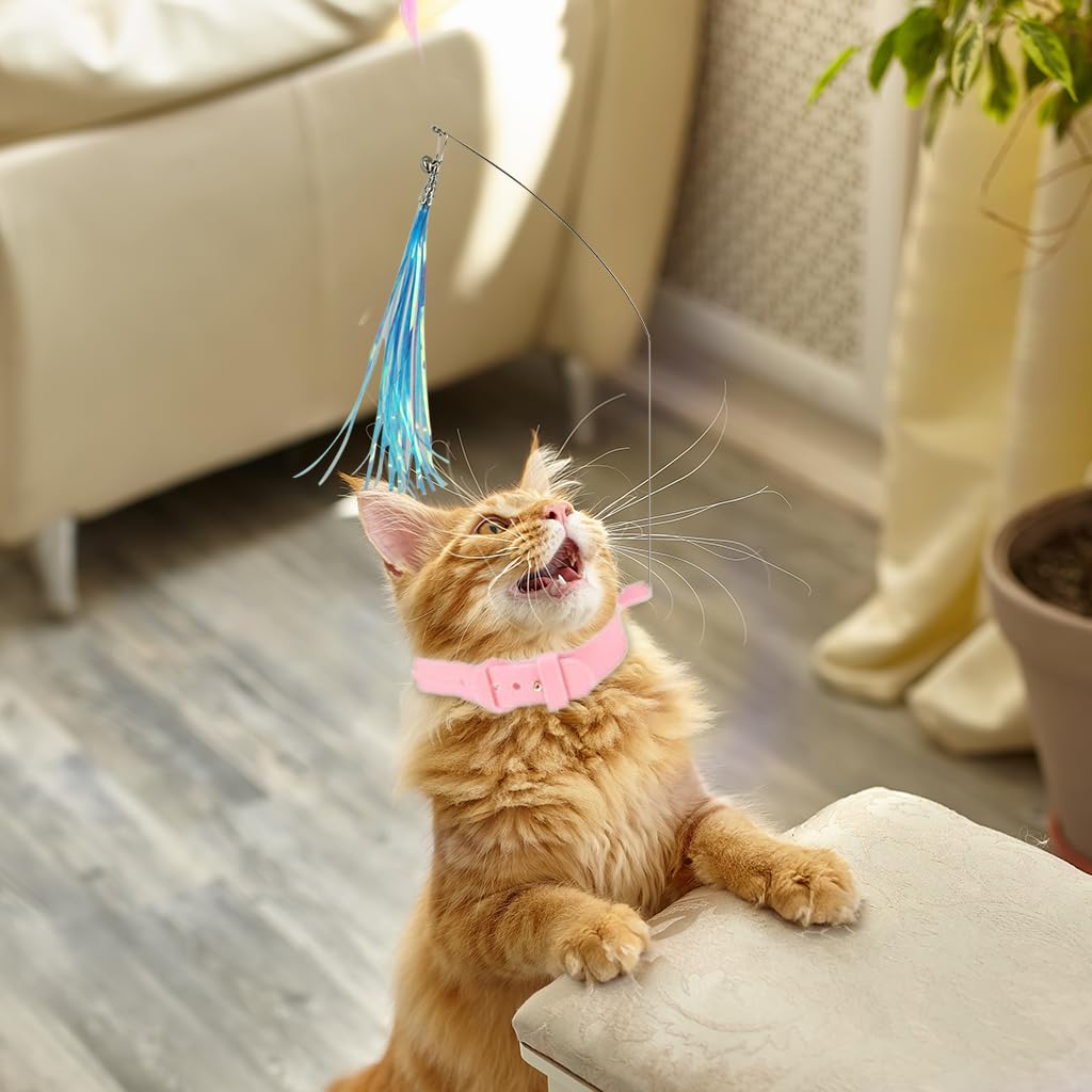Qpets Cat Teaser Toy for Self Entertainment with Swivel Steel Wire and 5 Feather Charms