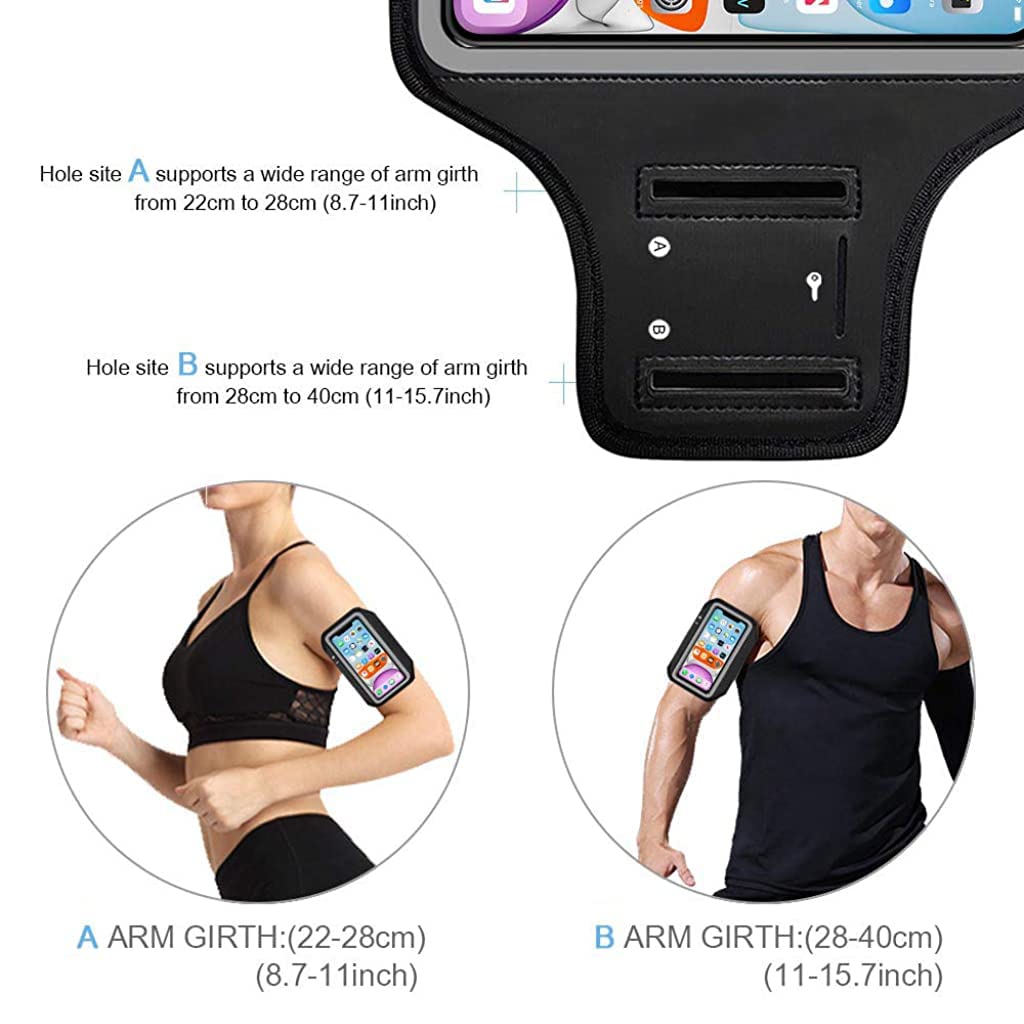 ZORBES  Armband for Mobile Phone Running, Waterproof Phone Holder for Running for iPhone 13, 12, 11, XR, Elastic Arm Band with Card Holder for Within 6.2in 's Mobile (Black)