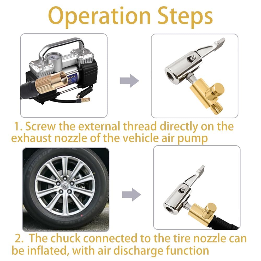 ZIBUYU Universal Air Pump Nozzle for Car Tire Inflation with Lock On Chuck and Brass Valve | 3 pcs Replacement Set