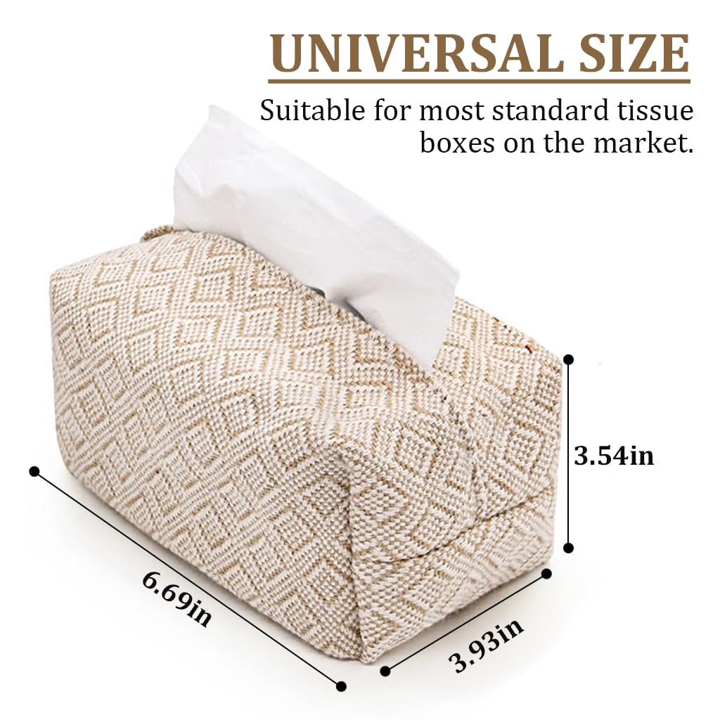 HASTHIP® Tissue Paper Box Boho Cotton and Linen Fabric Tissue Paper Box Tissue Paper Dispenser Tissue Paper Holder for Desk Living Room Tissue Paper Box Car Tissue Paper Holder