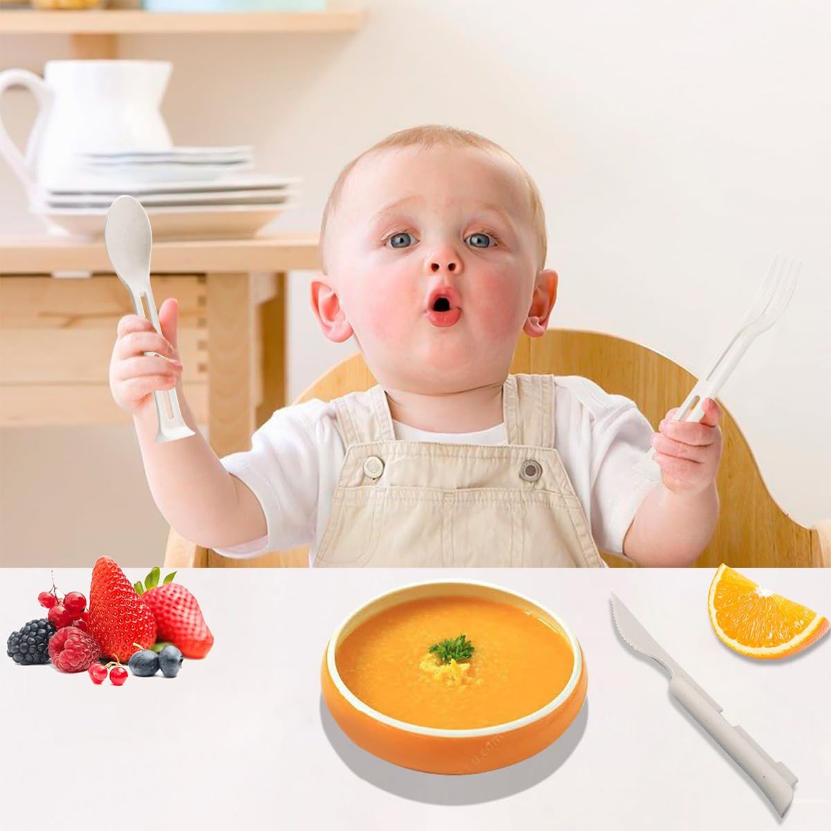 HASTHIP Kids Cutlery Set for School and Travel featuring Stackable Case | 4 Sets BPA Free Wheat Straw Utensils