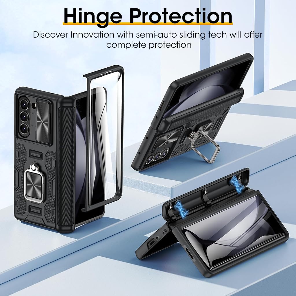 ZORBES Phone Case for Samsung Galaxy Z Fold 5 with 360° Rotatable Kickstand and Sliding Camera Lens Cover