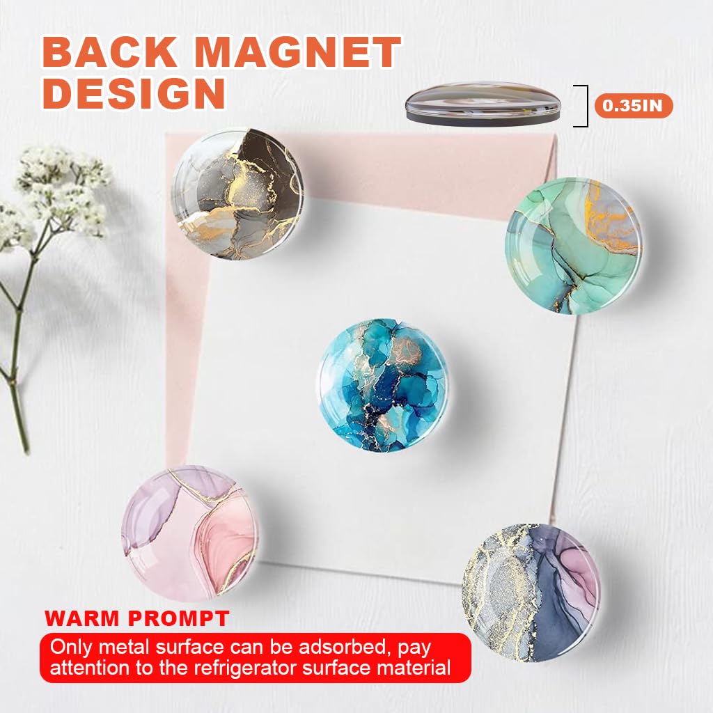 HASTHIP Fridge Magnets for Kitchen and Office with Strong Magnetic Hold | Set of 12 Round Glass Marble Designs