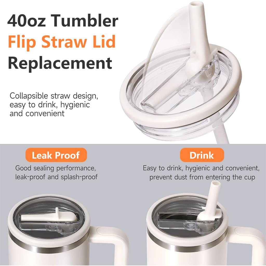 HASTHIP Tumbler Lids for 40 oz Stanley Cup with Folding Straw and Leak Proof Seal | 2 Pack