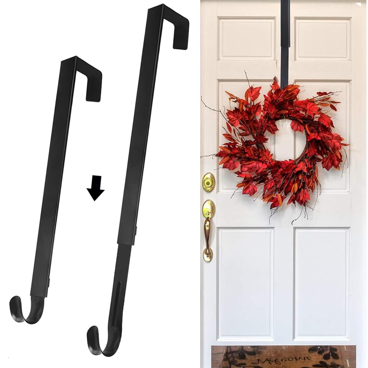 HASTHIP® Wreath Hanger for Front Door, Adjustable Wreath Hanger Wreath Hanger, 20 lbs Larger Door Upgrade Wreath Hanger Christmas Fall Wreaths Decorations Hook (Black,15-25 Inches)