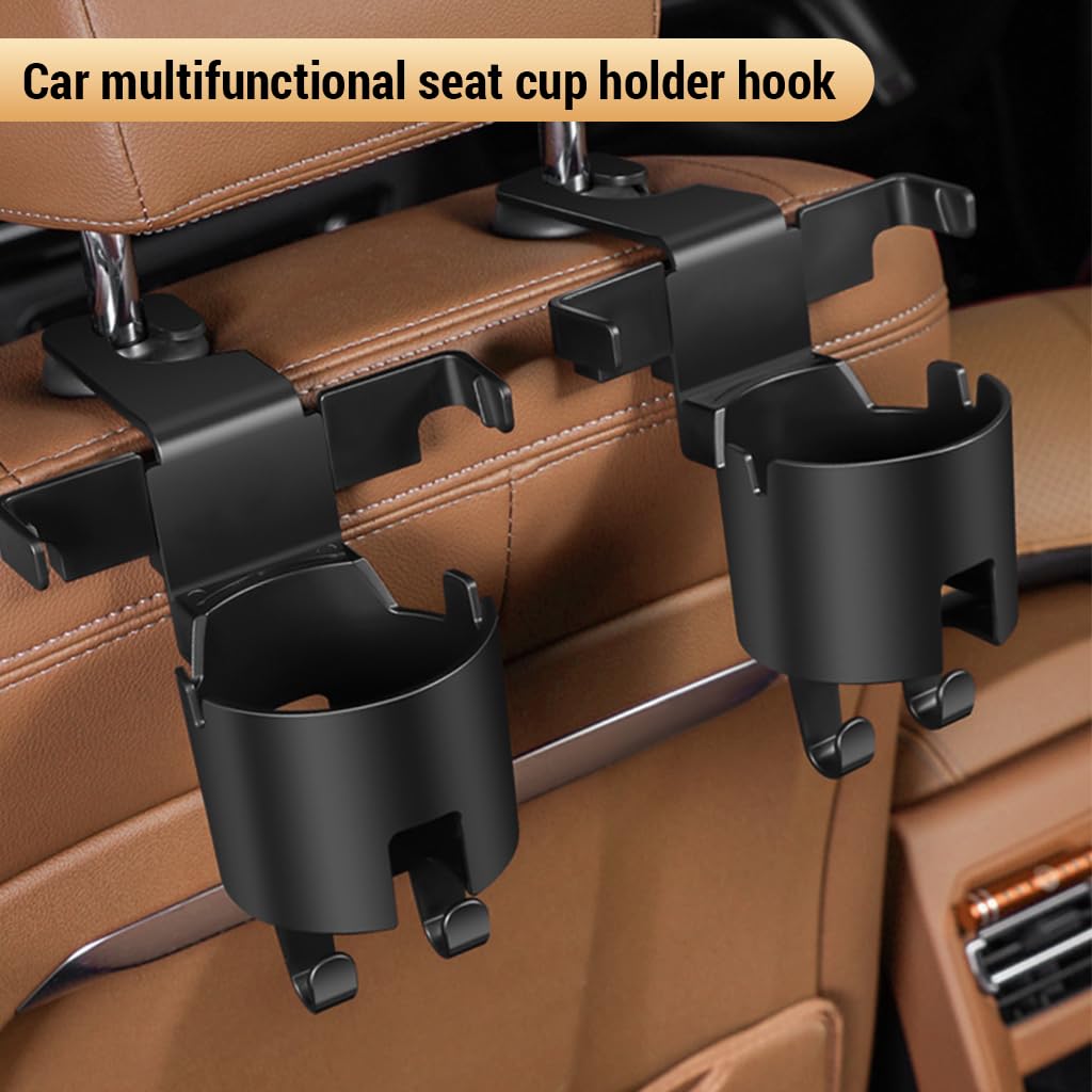 STHIRA Cup Holder for Car Headrest Posts with Dual Hooks and Phone Holder | 3 in 1 Backseat Organizer