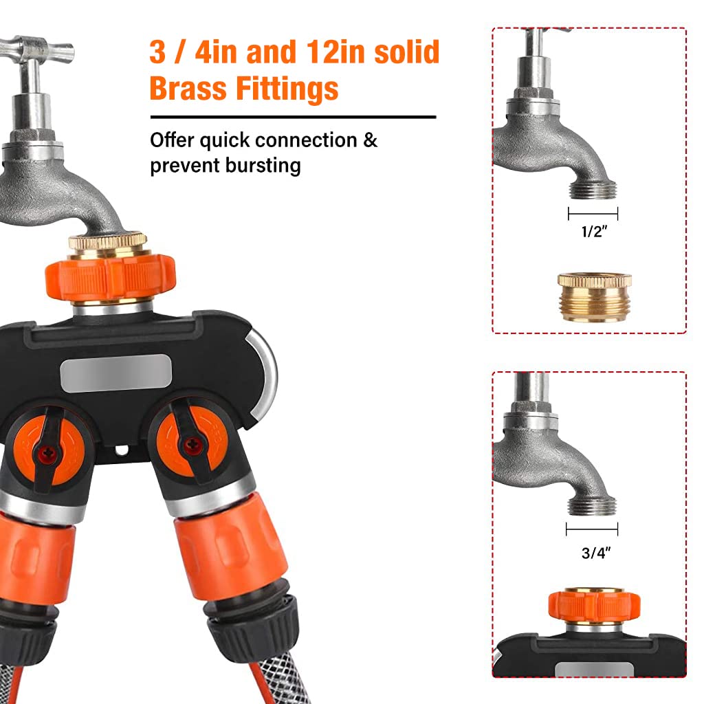 Supvox Splitter 2 Way for Tap for Tap Splitter Garden Irrigation, Aluminum Alloy and ABS Brass 3 Way Valve, 3/4 inch and 1/2 inch Water Tap Connectors