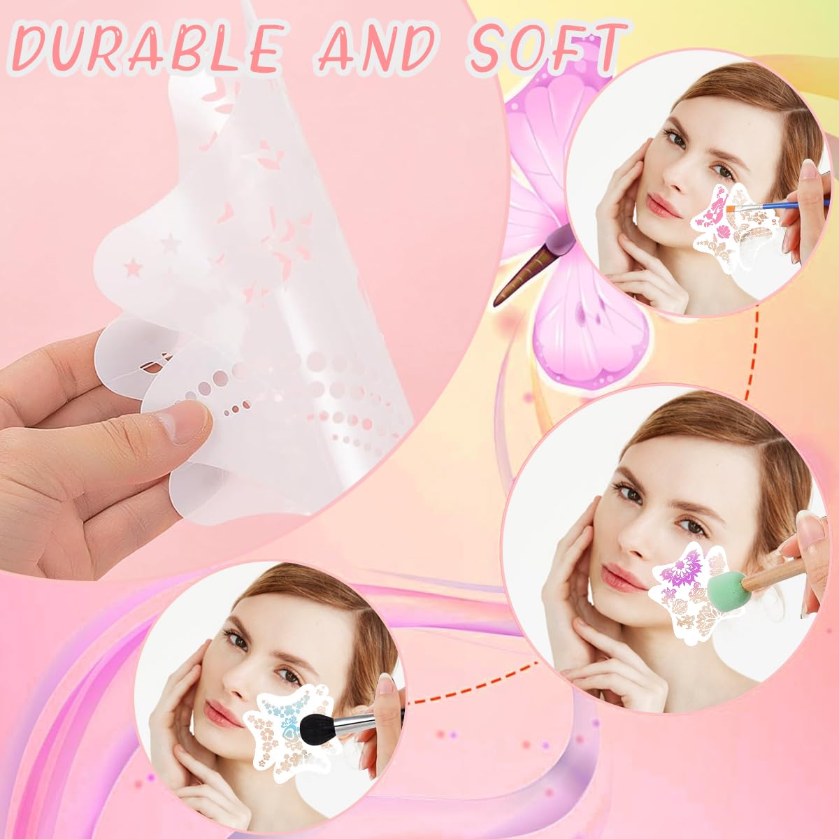 MAYCREATE Face Paint Stencils for Party and Halloween Makeup with 10 Plastic Sheets | Mermaid Butterfly and Mandala Designs