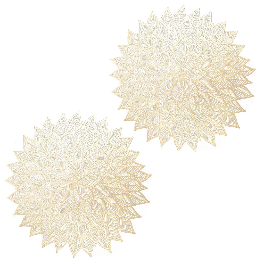 ZIBUYU Round Placemats Set for Dining Table with Floral Cut Out Design 15.75 in Gold | Washable PVC Table Mats