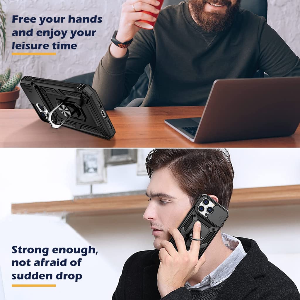 ZORBES Phone Case for iPhone 13 with Sliding Camera Cover and Ring Kickstand | TPU Shockproof Protection