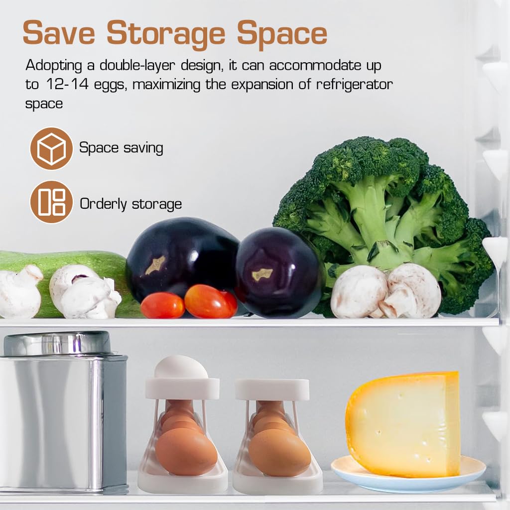 Supvox Egg Holder for Refrigerator with Auto Rolling Double Layer Design 12–14 Eggs | PP Storage Box