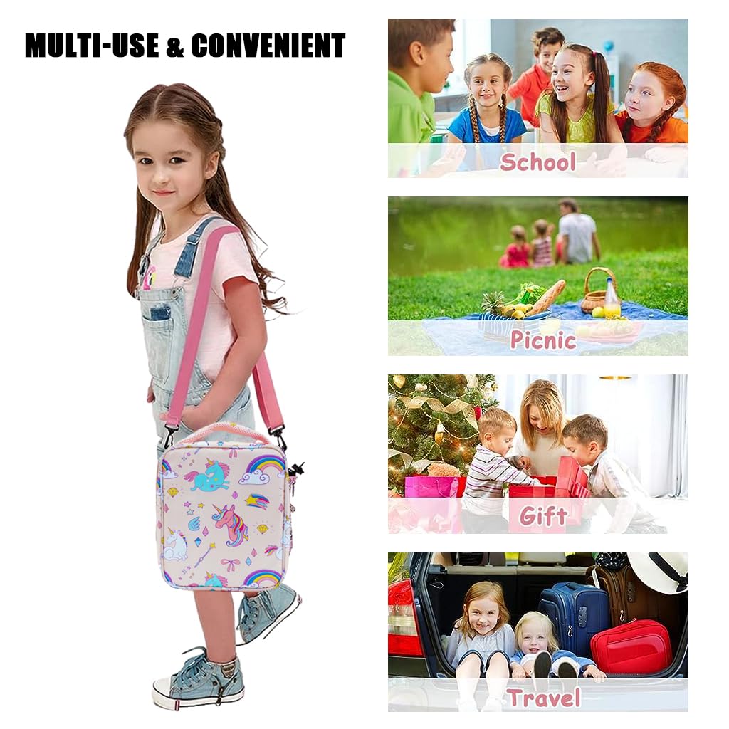 HASTHIP Lunch Box for Kids featuring 8.5×3.2×10 in size with insulated foil lining | Pink Unicorn Tote Bag for School Meals