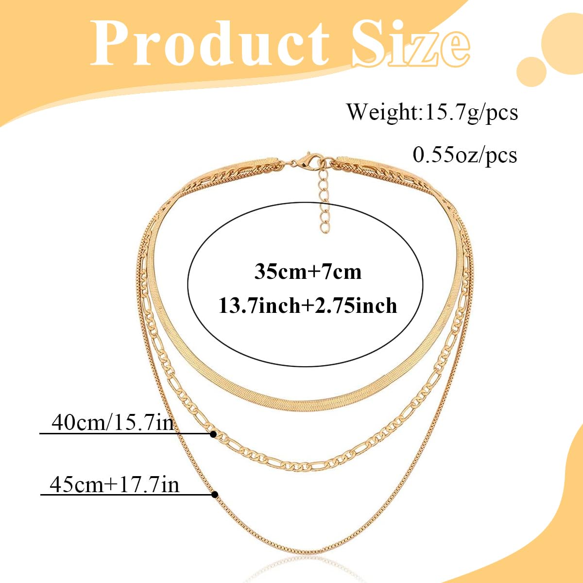 Venzina Layered Chain Necklace for Women with Adjustable 14 and 16 in Chains | Golden Alloy Jewelry Gift