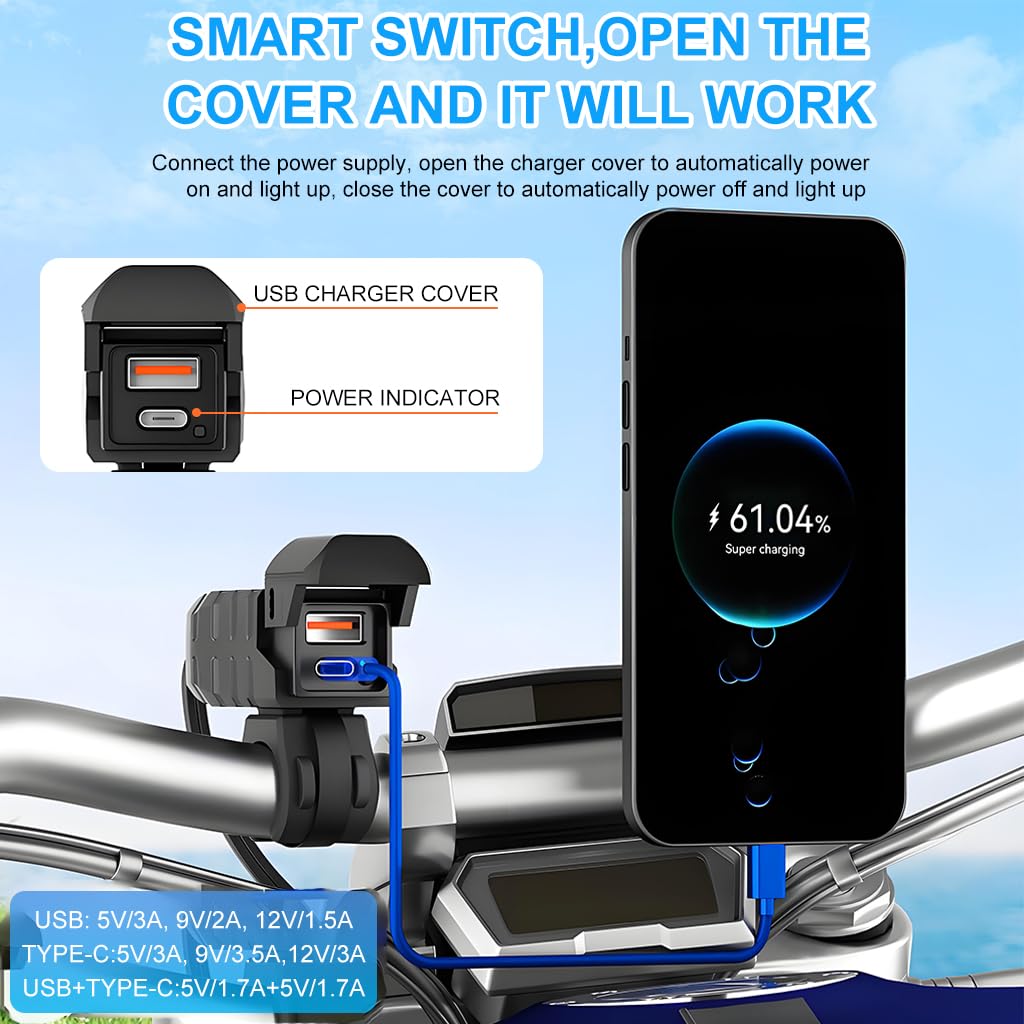 ZORBES Motorcycle USB Charger with Dual Port Waterproof Design for 12V 24V Handlebar Mount