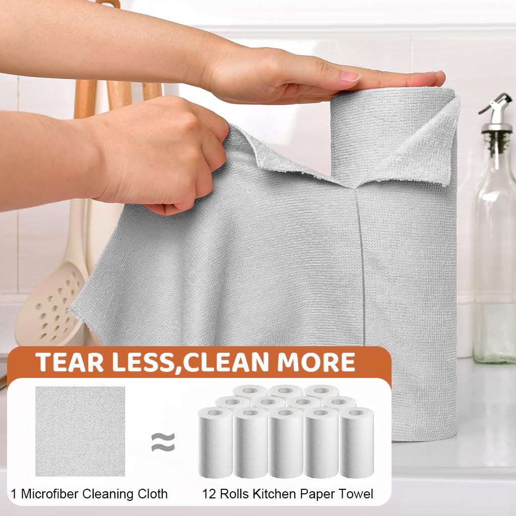 HASTHIP Microfiber Cleaning Cloth Roll 100 pcs with Pre Cut Tear Away Sheets for Kitchen Use