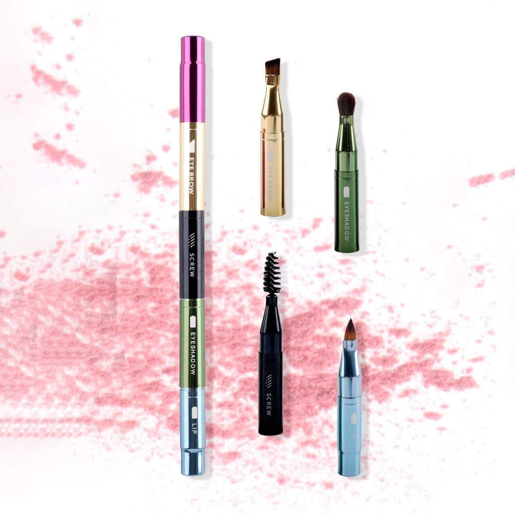 MAYCREATE 4 in 1 Makeup Brush Kit for Travel with 5–6 cm Metal Handles and Dustproof Lid | Nylon Bristles