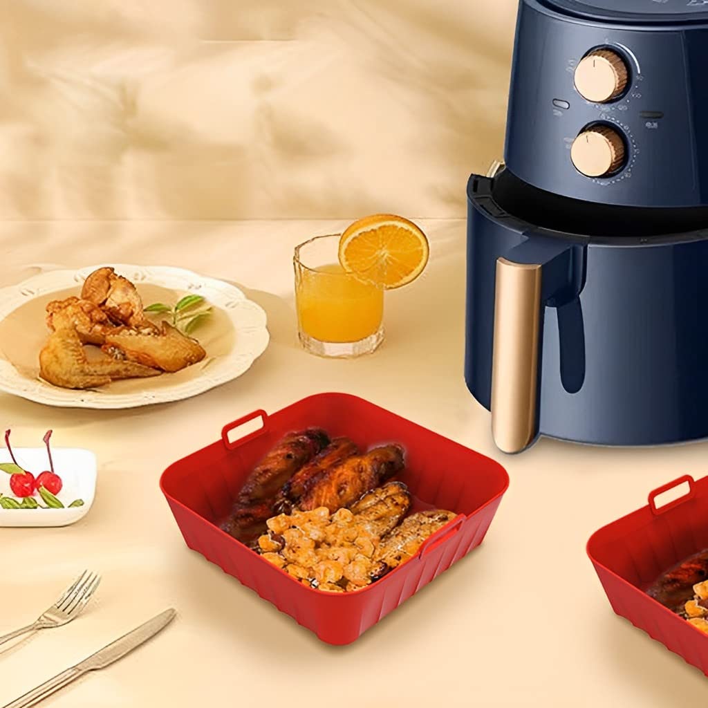 HASTHIP Air Fryer Silicone Baking Tray 8.2 in for 4–7QT with Anti‑Scalding Handles | Food Grade Reusable Liner