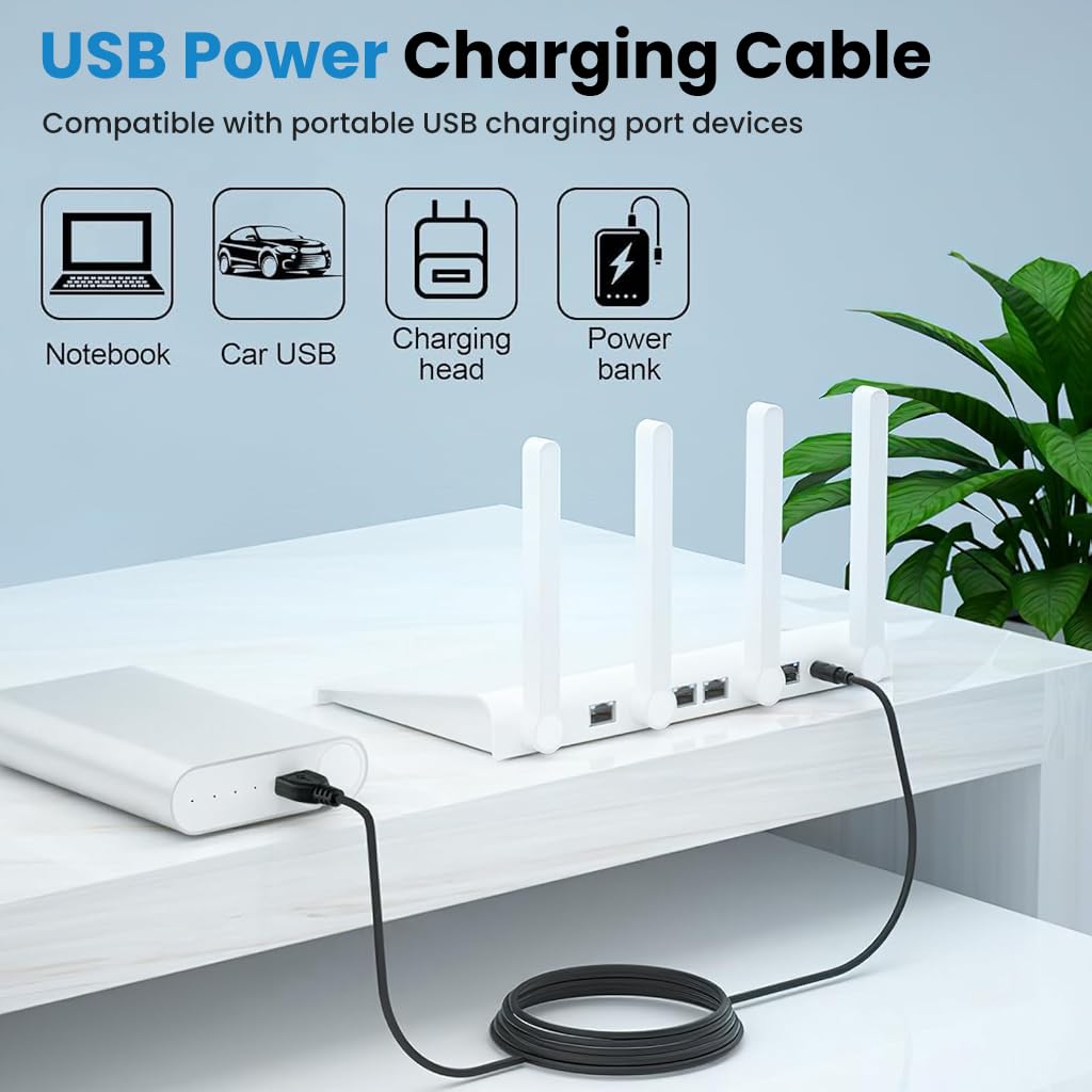 Verilux USB to DC 5V Power Cord 3.3ft for Universal Charging with 8 Interchangeable Adapters