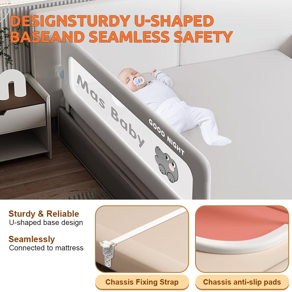 SNOWIE SOFT Baby Bed Guard for Safety and Comfort featuring Fold‑Down Rail | 70.8 in Adjustable Height