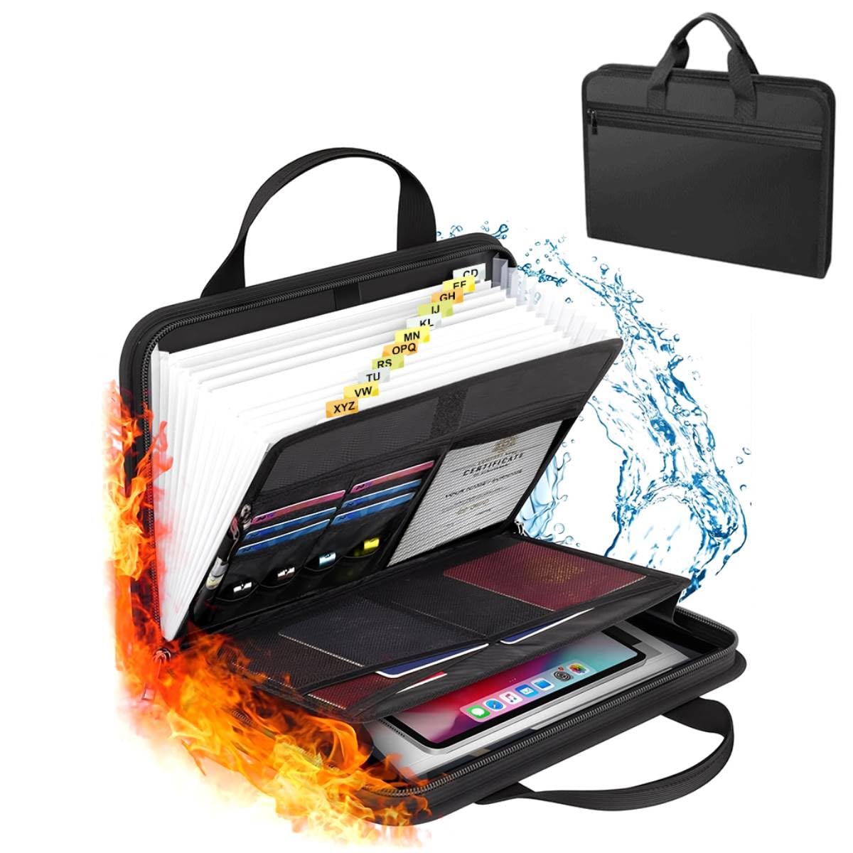 OFIFO Fireproof Waterproof Document Organizer for Papers with Multi Compartments | 14.3x2x10.6 in Silicone-Coated Bag