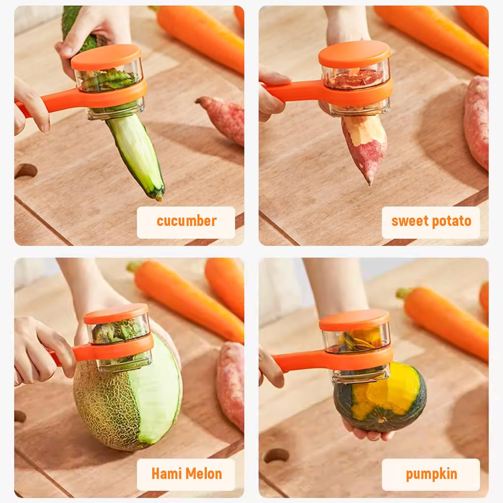 Supvox Kitchen Peeler with Peel Collection Bin featuring Stainless Steel Blade and Ergonomic Handle