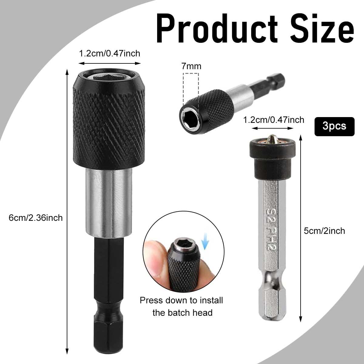 Serplex Magnetic Drywall Screw Setters for Plasterboard with 60 mm Extension | Carbon Steel Drill Bit Holders