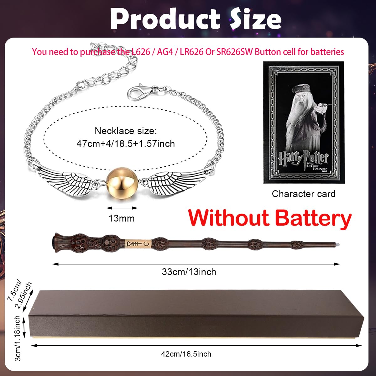 PATPAT Wizard Wand Gift Set for Cosplay and Photography with Illuminating Resin Wand and Golden Snitch Necklace | Collectible Gift Box for Fans