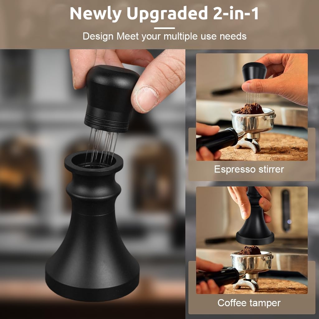 Supvox Espresso Tamper 51mm for Coffee Making with Hidden Needle Distributor and Ergonomic Handle