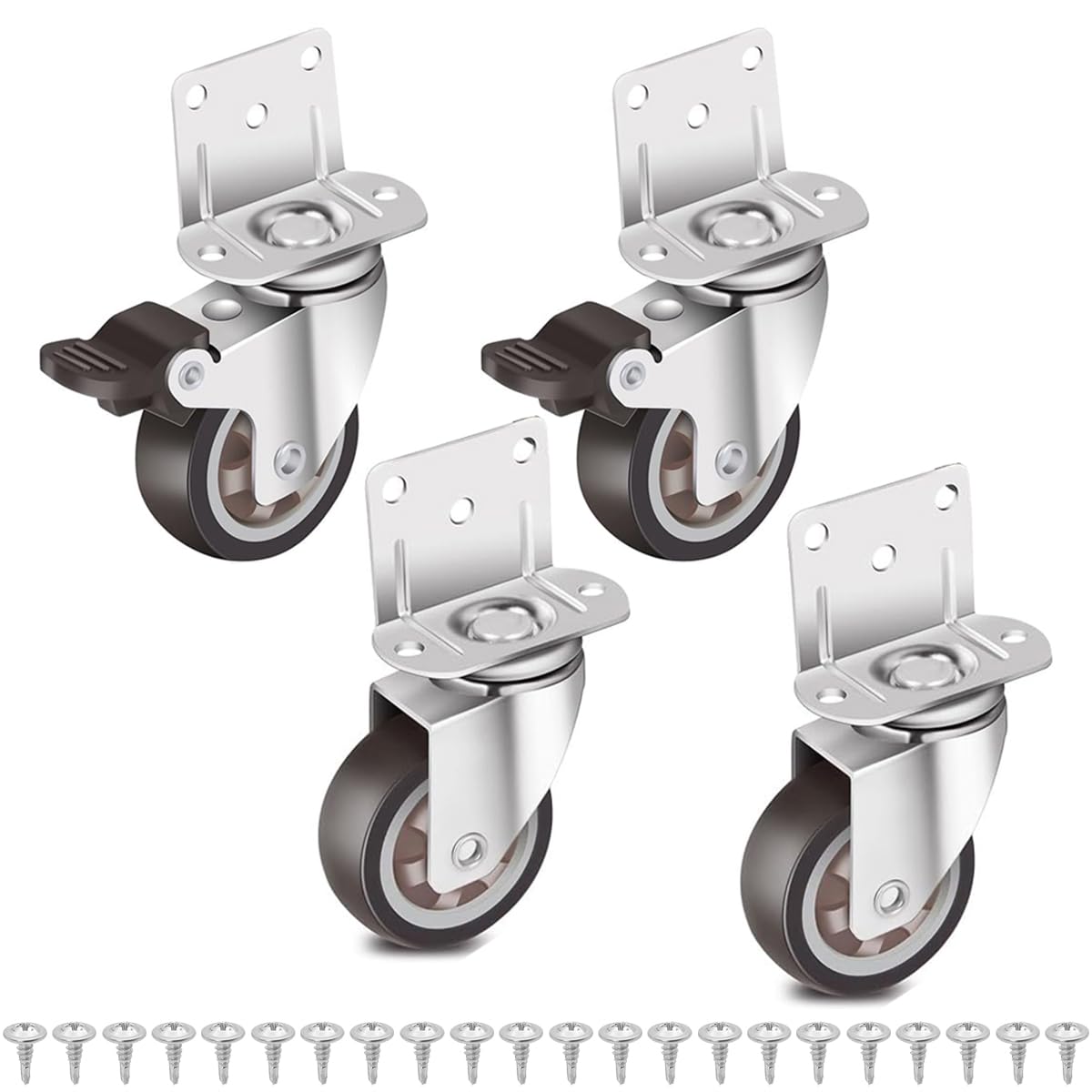 HASTHIP L-Shaped Caster Wheels, 1 Inch L-Shaped Small Rubber Casters Set of 4, 360 Degree Plate Swivel Castors Wheel, Casters Wheels for Furniture, Swivel Furniture Casters, Load 200lbs