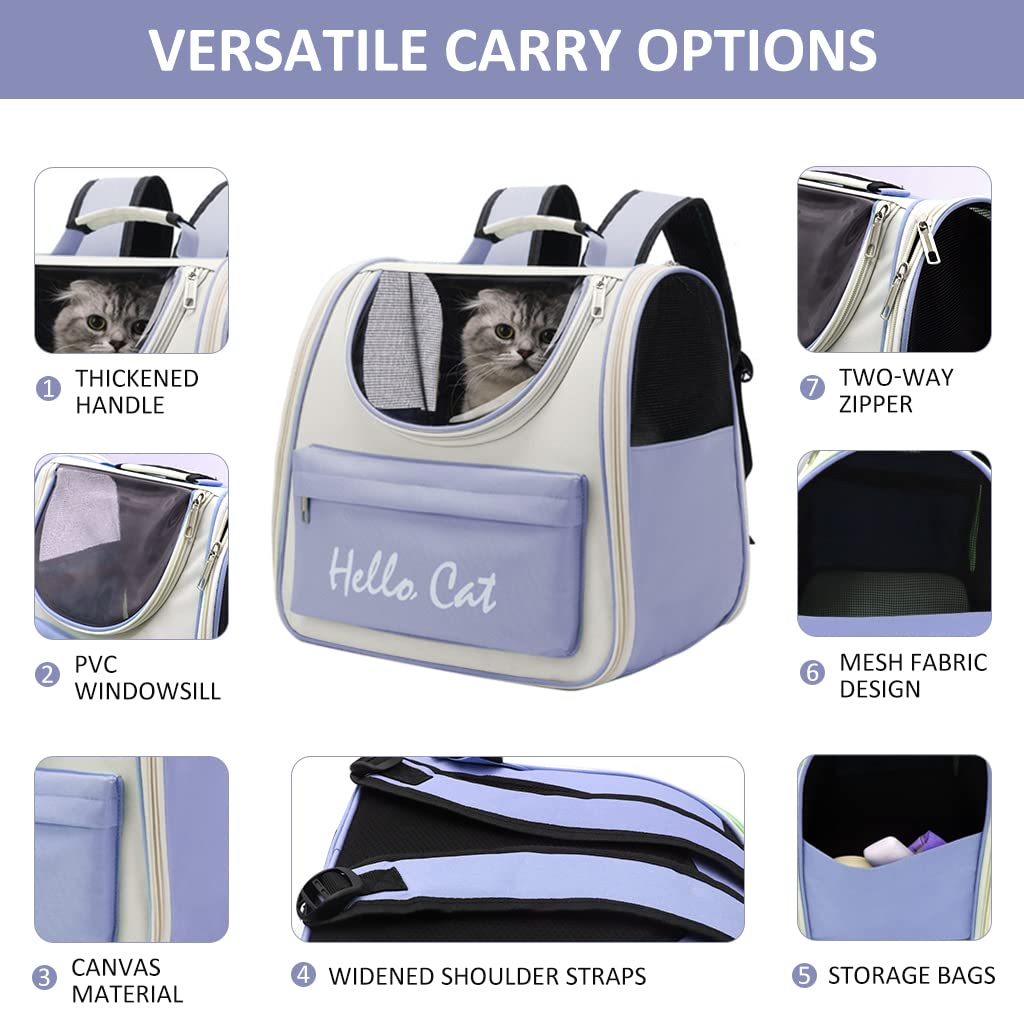 Qpets Cat Carrier Backpack for Travel with 34×25×37cm Spacious Frame and Mesh Window | Lavender Blue
