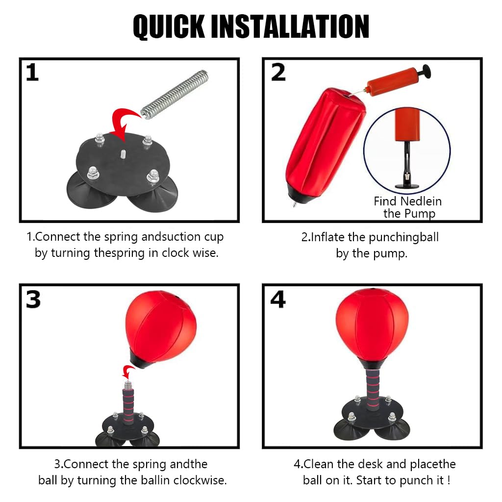 Proberos Desktop Punching Bag for Office Stress Relief with 154lbs Suction Cup Base | Alloy Spring Reflex Ball