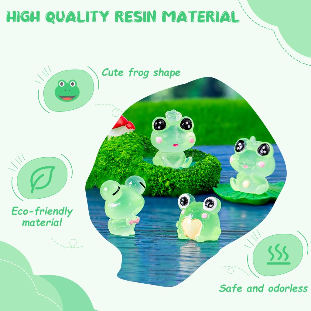 STHIRA Mini Resin Frog Figurines for Car Dashboard with Glow in the Dark Effect | Set of 6