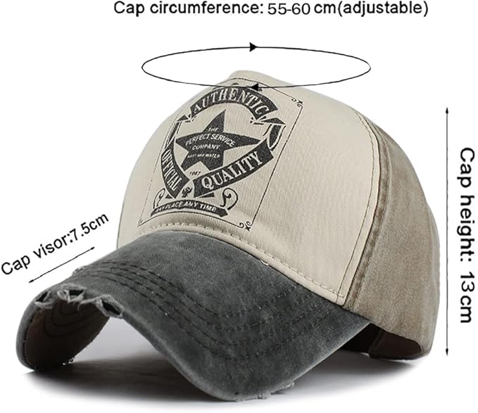 ZIBUYU® Sun Cap Hat for Men Vintage Shredded Hat Fashion Pentagram Printed Baseball Cap Adjustable Size Outdoor Sun Hat Base Bap Sport Casual Cap