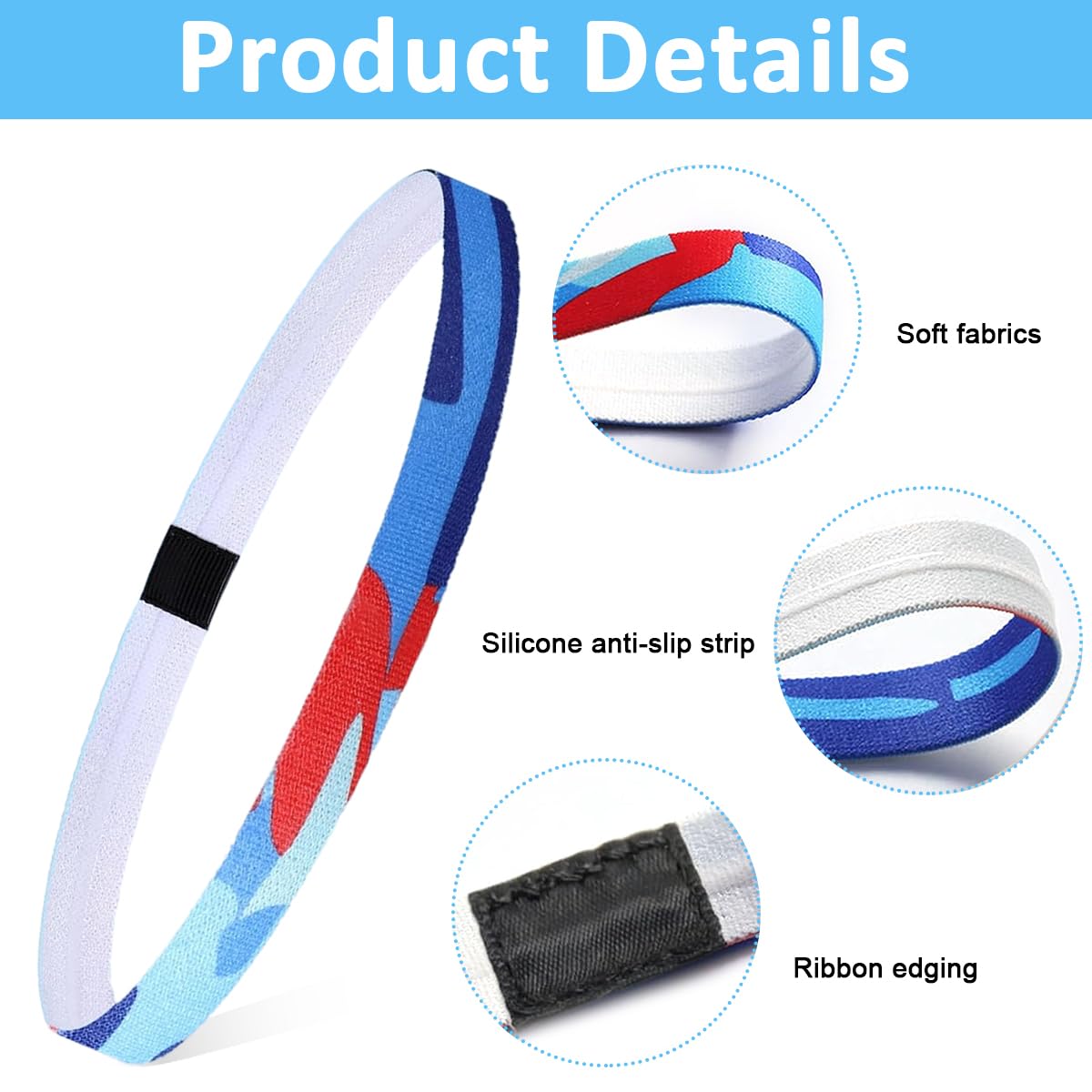 Proberos Sport Headbands for Running and Yoga featuring Anti-Slip Silicone Grip & 1.5cm Slim Design