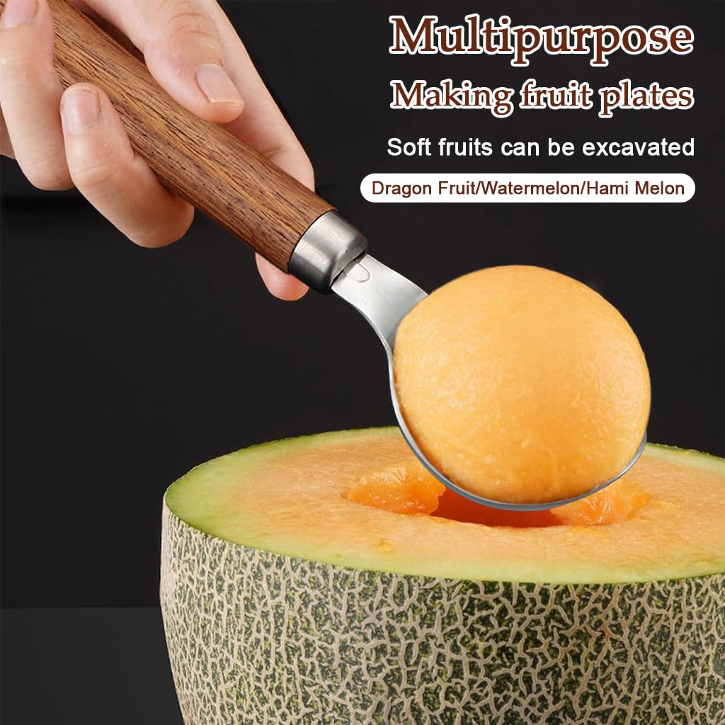 ZIBUYU Ice Cream Scoop for Desserts with Ergonomic Wooden Handle and 304 Stainless Steel | Easy Food Release and Dishwasher Safe