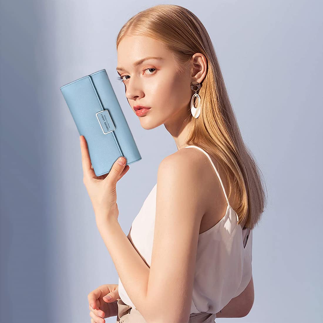 PALAY Wallet for Girls featuring Snap Button Trifold Design with 10 Card Slots | Blue PU Leather 7.5 x 3.9 x 1.2 in