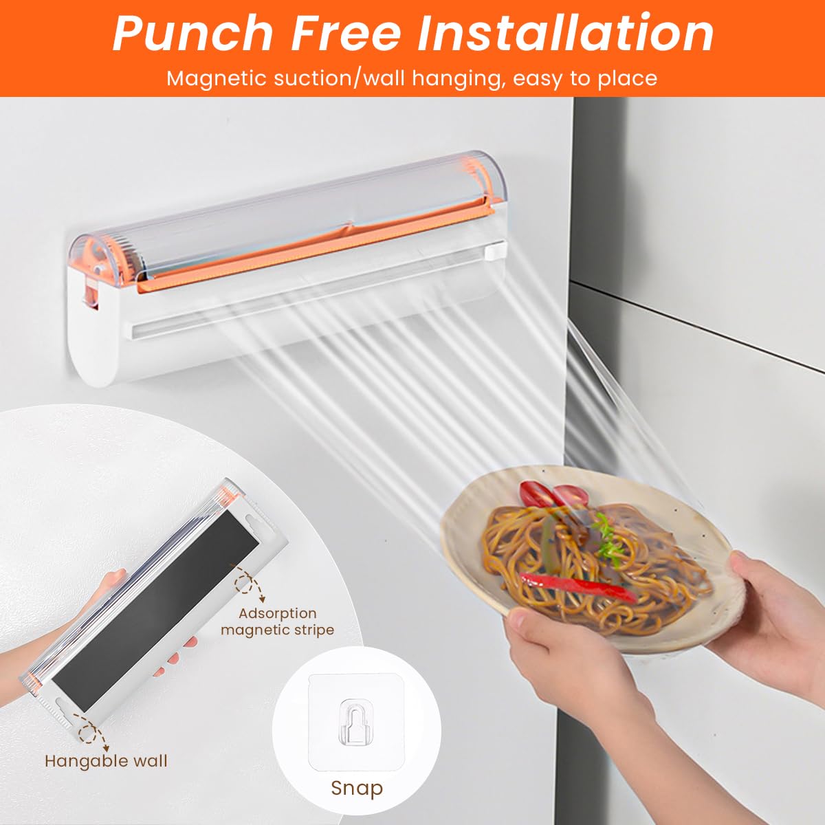 HASTHIP Plastic Wrap Dispenser for Aluminum Foil and Baking Paper with Slide Cutter | 11.8 in Roll Capacity and Strong Magnet Base