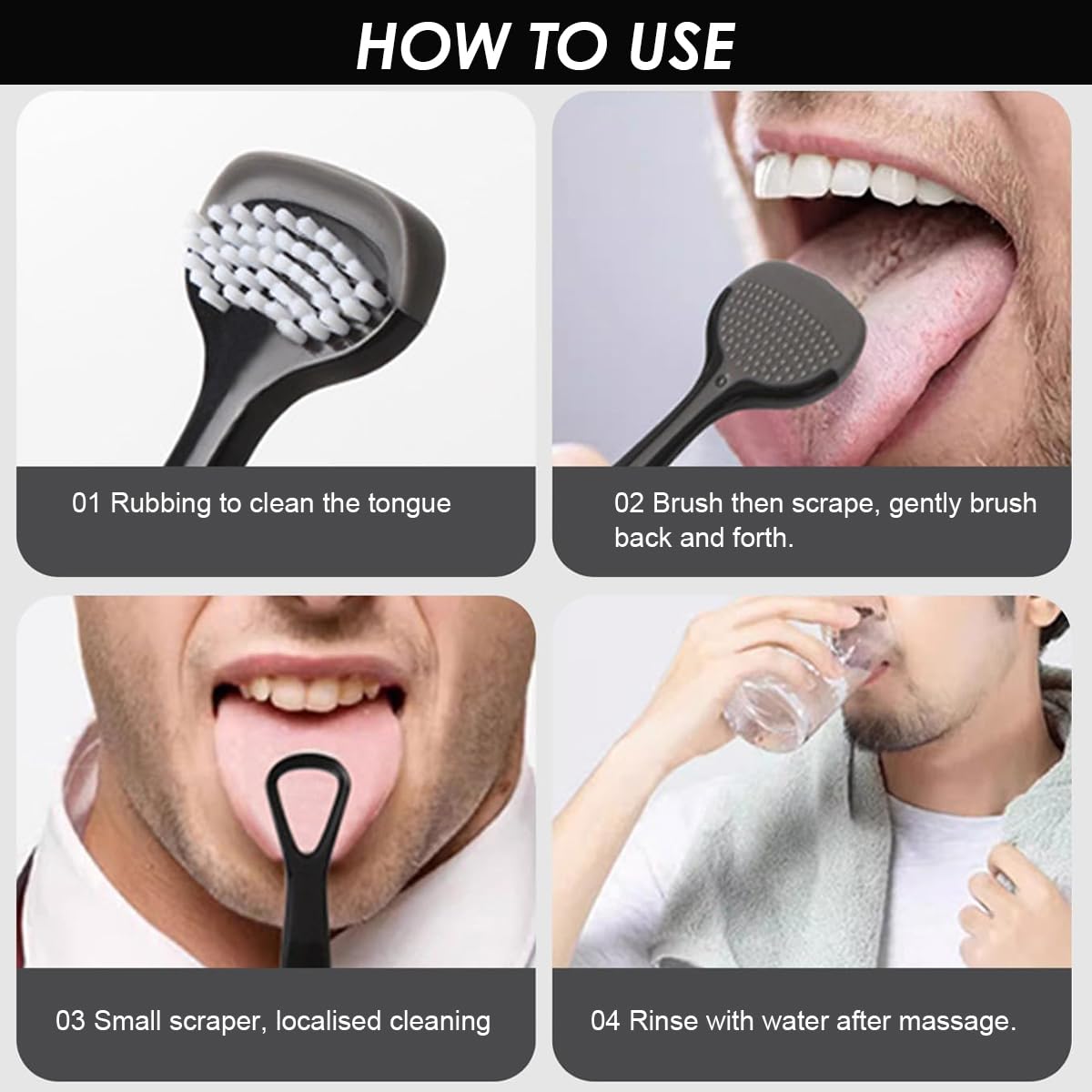 HANNEA Tongue Scraper Cleaner for Fresh Breath with 3 in 1 Double Head Design | Soft Bristles and Nubs