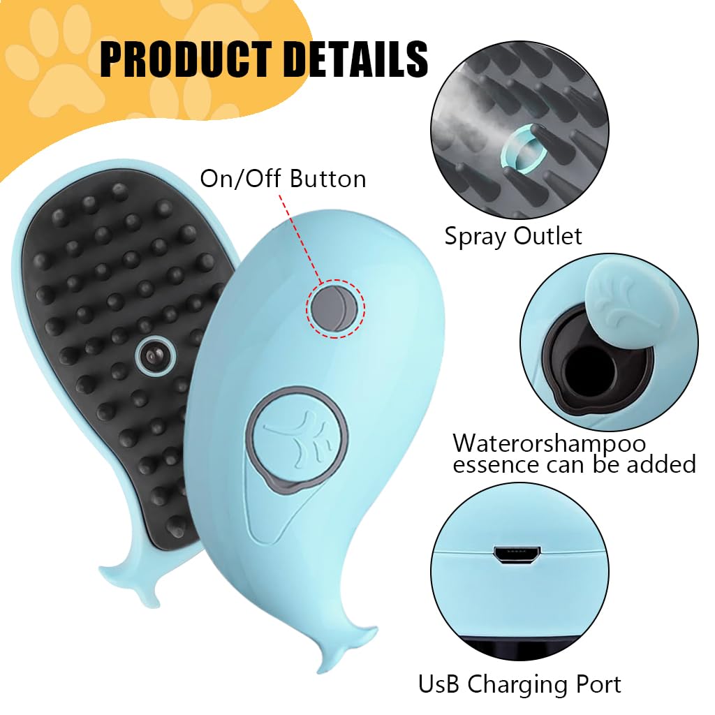 HASTHIP Electric Steam Brush for Dogs and Cats with Massage | USB Rechargeable Grooming Tool
