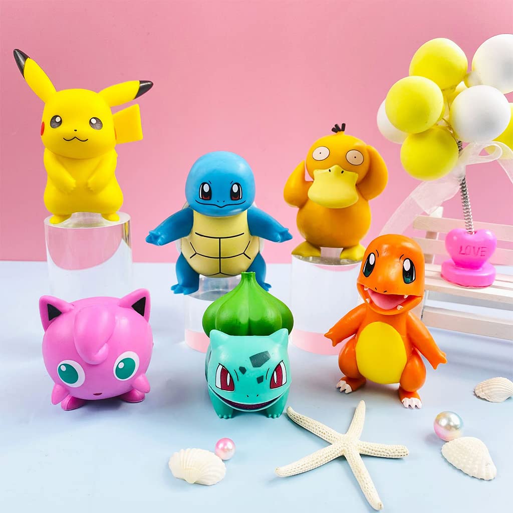 PATPAT® Polyvinyl Chloride 6Pcs Poke-Mon Action Figures Desk Decoration Poke-Mon Toy Figure Toy For Kids Anime Lovers Birthday Gift Room Decoration ( 7-8Cm), Multi Colour