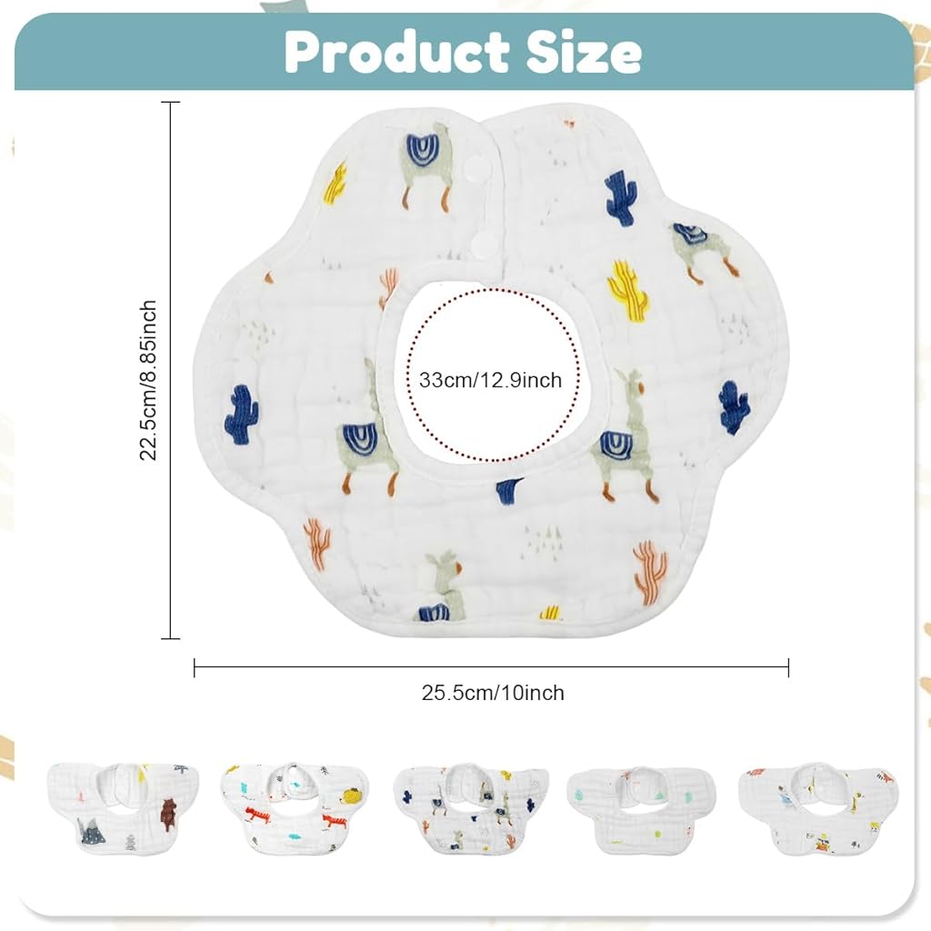 SNOWIE SOFT® 5Pcs Baby Bibs Cute Cartoon Bibs Back Button-up Soft