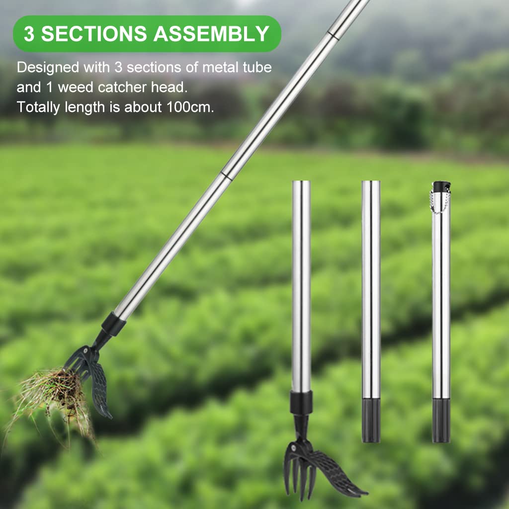 Proberos® 1m Weeder Hand Tool for Garden Lawn, Stainless Steel Stand Up Hand Weeder for Terrace Garden, Durable 3 Section Assembly Hand Weeder Manual Weed Puller