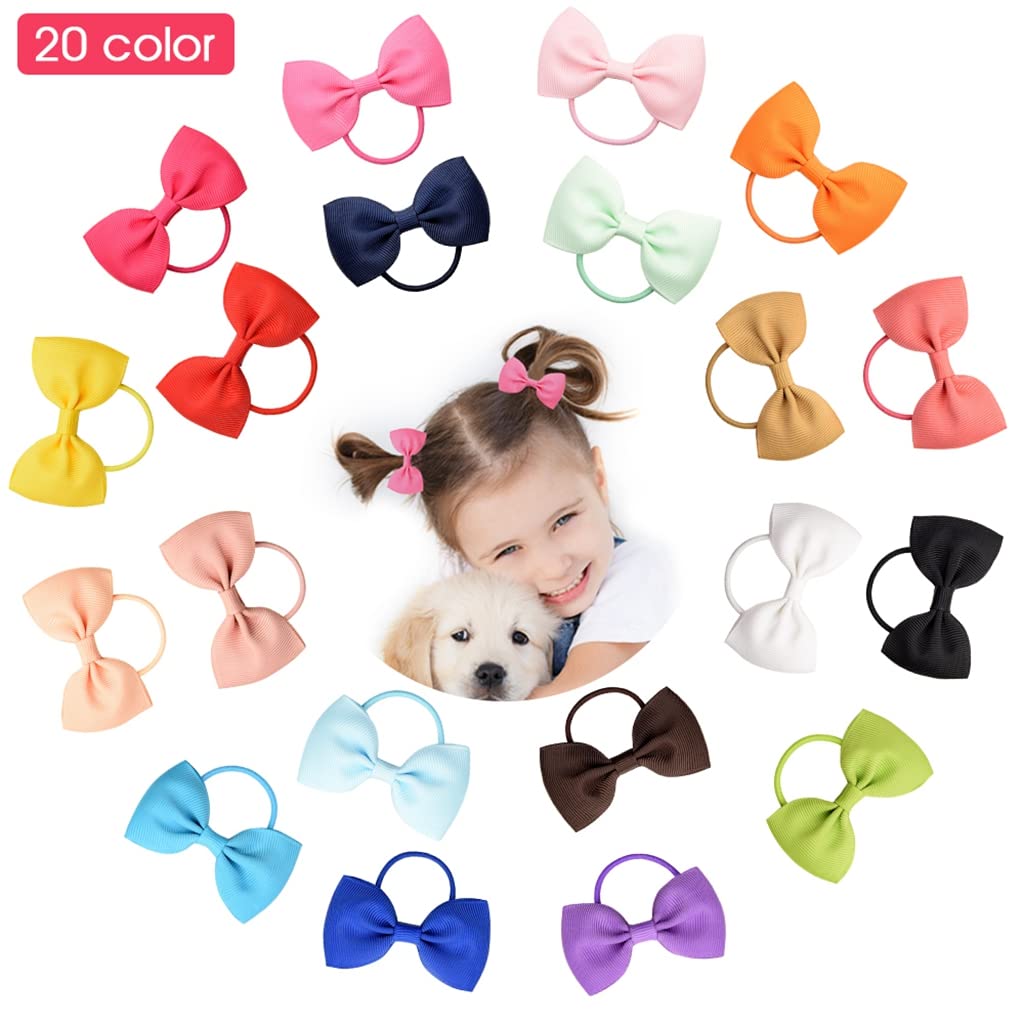 SNOWIE SOFT® 20pcs Rubber Bands for Girls Elastic Color Bows Hair Rubber Bands Set for Kids Assorted Cute Bow Hair Ties Hair Accessories for Toddlers Girls