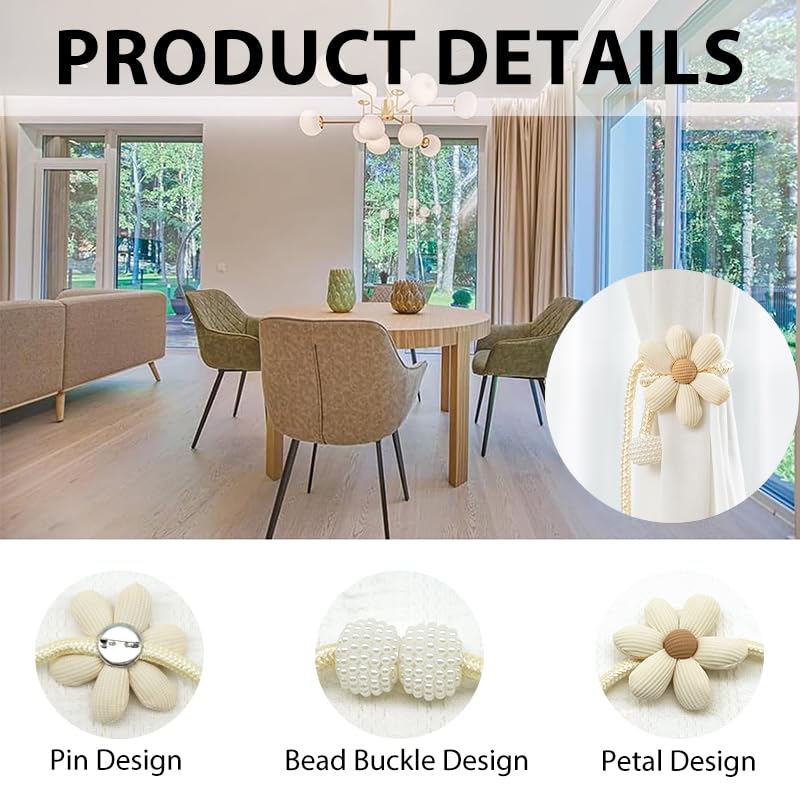 HASTHIP® 4PCS Curtain Ties Flower Buckles Clips Cute Decorative Rope for Bedroom Window Treatment