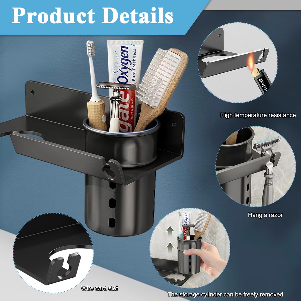 HASTHIP Hair Dryer Stand for Bathroom and Salon with 3 in 1 Organizer | Carbon Steel Wall Mount