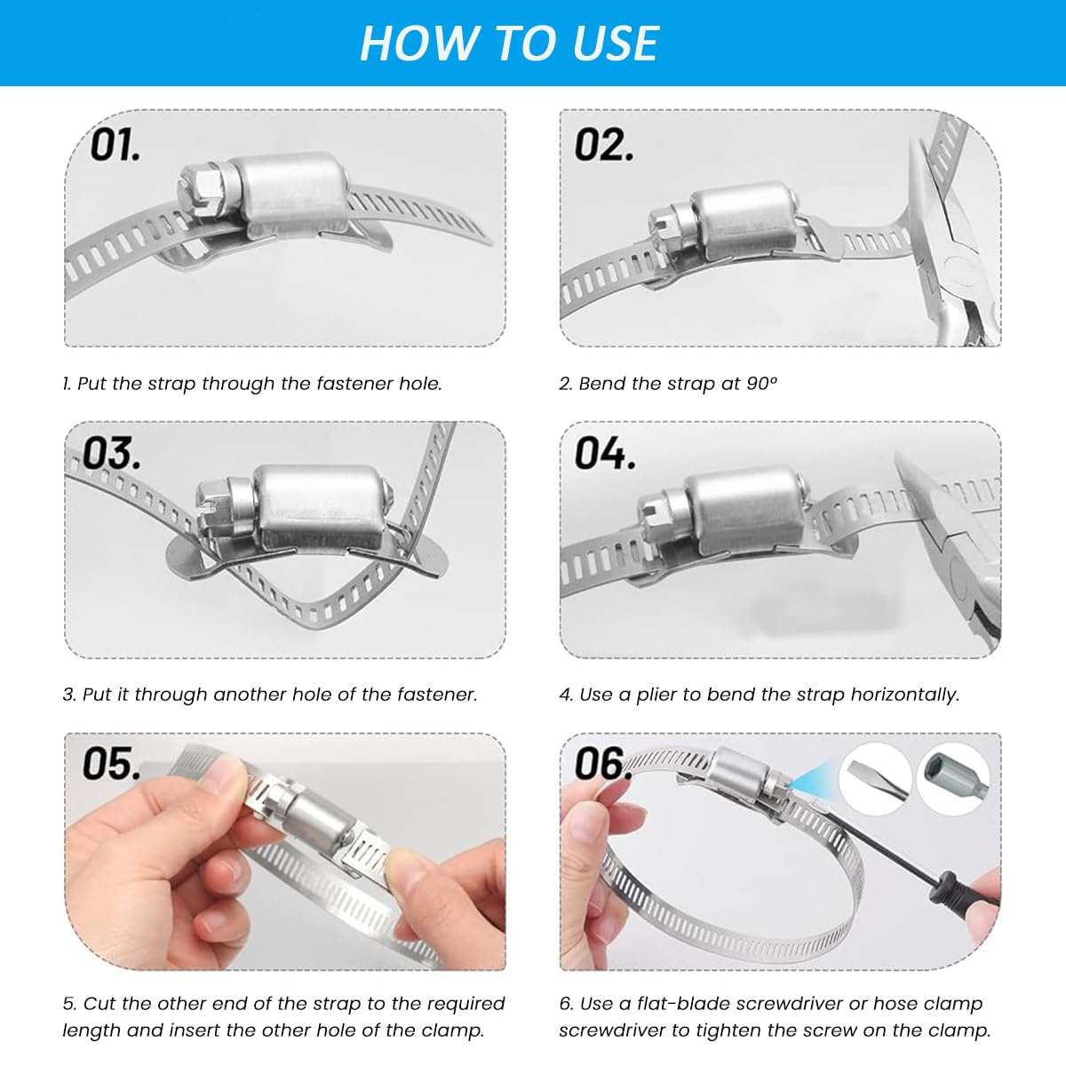 Serplex Hose Clamp Roll for Automotive and Home Use with 16 Bolts and 304 Stainless Steel | 26.6ft Cuttable Adjustable Band