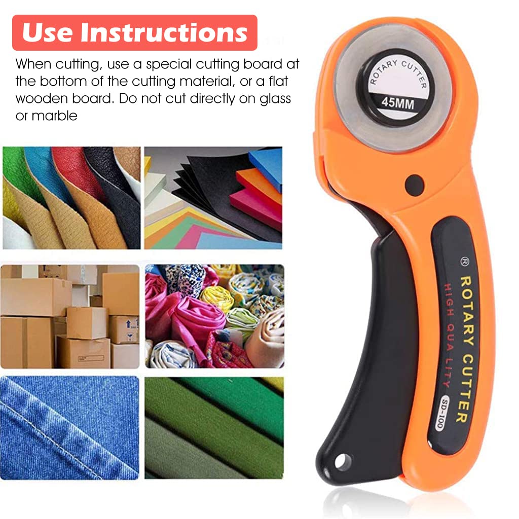 ZIBUYU® Roller Cutter for Fabric Rotary Cutter Roller Alloy Steel Blade Manual Sewing Cutter Roller with Lock Button Leather Craft, Paper, Fabric Cutter Roller Rotary Cutter Blades in 45mm - 10 Blades