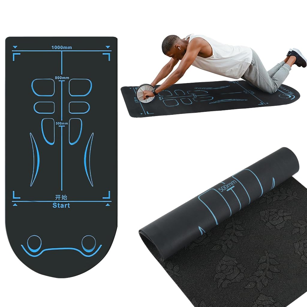 Proberos® Silent Mat for Ab Roller Wheel EVA Anti-slip Fitness Mat with Distance Guide Lines Exercise Mat Abs Training Mat Knee Mat Yoga Mat Fitness Mat, 140cmx56cm